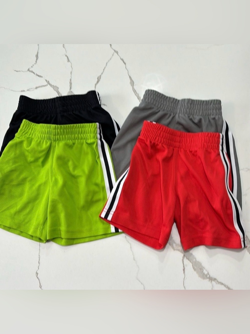 CIRCO | Boys Athletic Shorts Red Lime Green Black Grey Stripes 4 Pairs Size 18M
